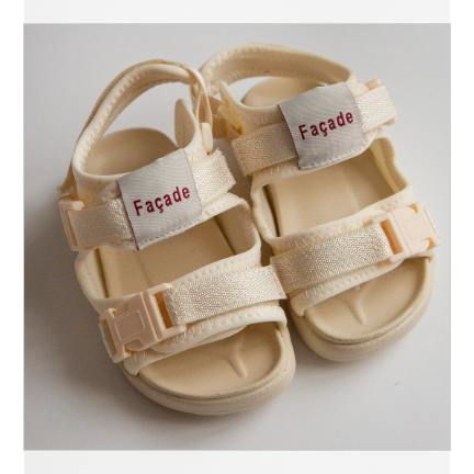 Chunky sandal façade クリームカラー赤ロゴのキッズサンダル マジックテープ